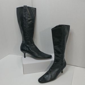 Elle Womens Knee High Boots Black Kitten Heel Round Toe Zip EUR 35 US 6